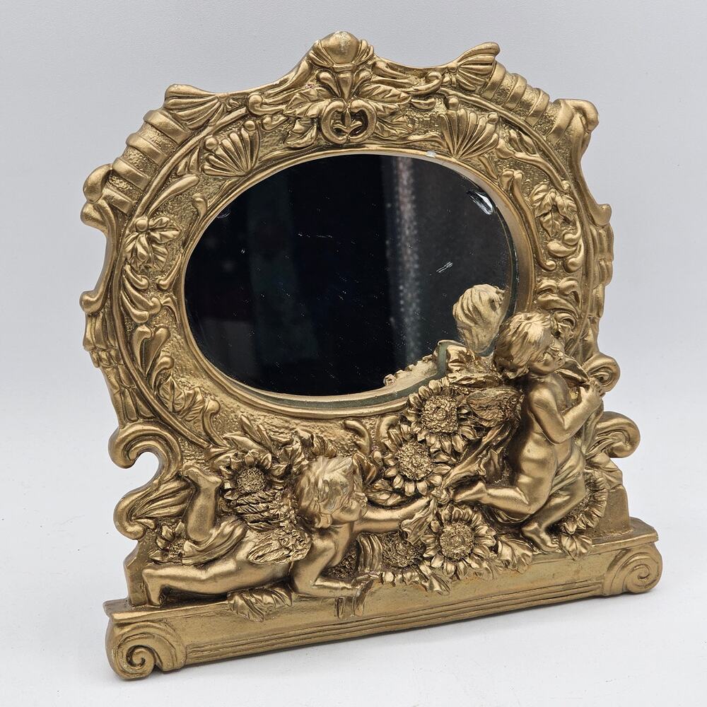 Ornate Gold Cherub Mirror Baroque Resin Frame